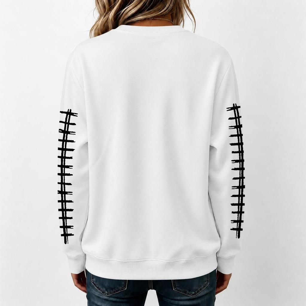 Women's Long Sleeve Round Neck Sweatshirt with Football Heart Both Sleeves, Trendy Casual Pullover