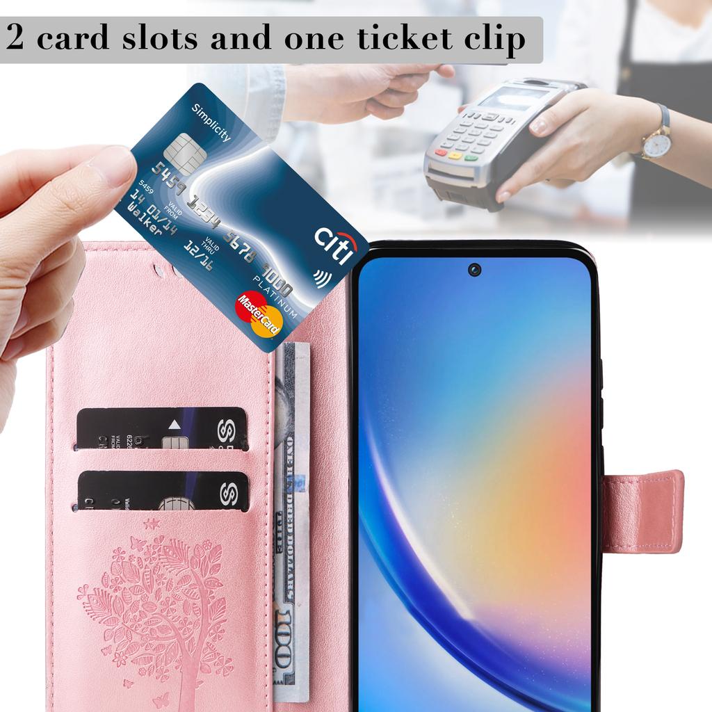 Etui na telefon Samsung Galaxy A55 5G ze stojakiem Wzór drzewa dla kota Skórzany portfel Pokrowiec na telefon komórkowy