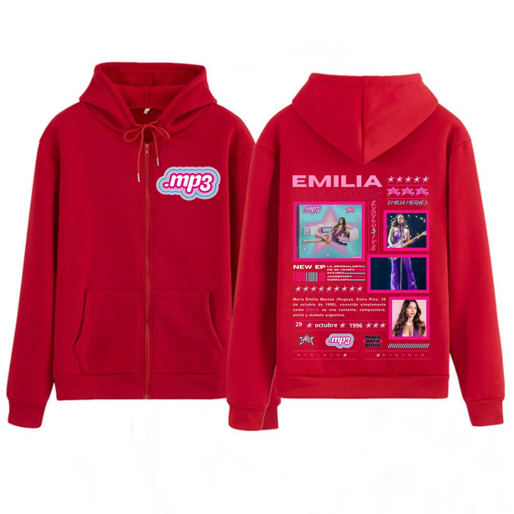 Singer Emilia Mernes MP3 Fashion Graphic Zip Up Hoodie Men Women Fashion Vintage Coats Casual Aesthetic Trendy Zipper Tracksuit