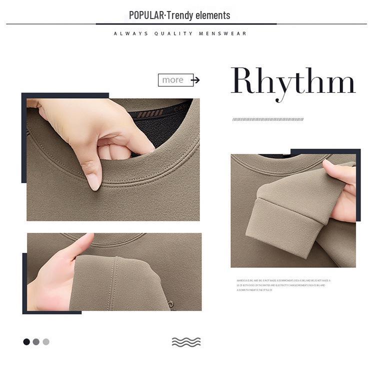 Men's Plus Velvet Thickened Round Neck Sweatshirt - Mid-Aged Casual, Warm, Skin-Friendly Base Layer