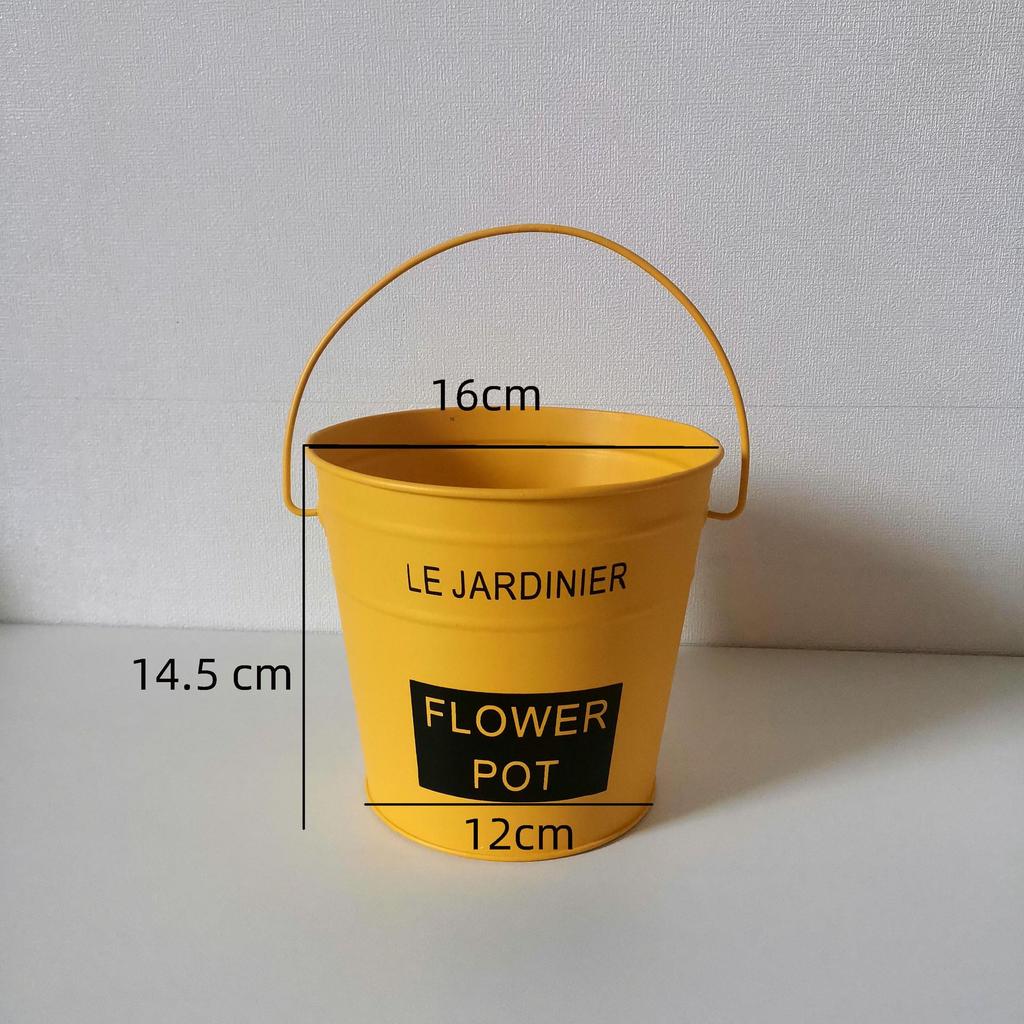 Tin Flower Pot with Hemp Rope Succulent Holder - European Pastoral Wrought Iron Bucket