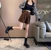 2024 Women's Autumn/Winter Corduroy A-line Shorts: Loose, Slimming Wide-Leg Design for Casual Wear with Boots.