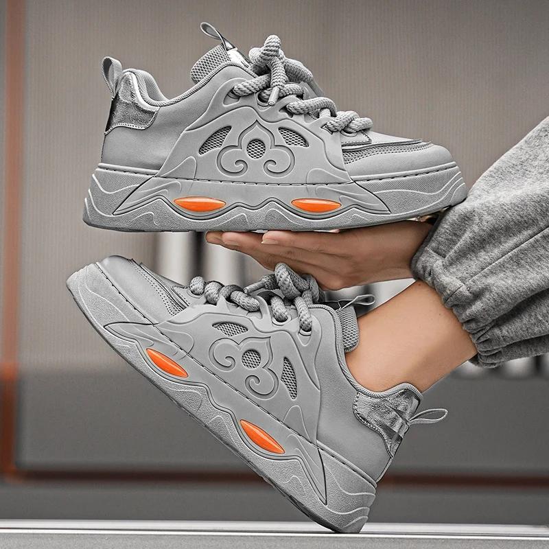 Fashion Original Platform Men's Skateboard Shoes Fashion Brown Leather Casual Skate Shoes Men Streetwear Outdoor Hip Hop Sneakers Male