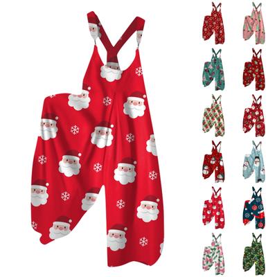 Women's Summer Bib Pants Christmas Printed Vintage Jumpsuit (Non-Adjustable Straps)