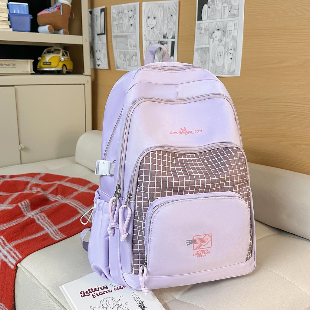 Schoolbagins Wind Girl Backpack Daily Commuter Versatile Contrast Color Backpack Korean Edition Large Capacity Middle and High School Student School 