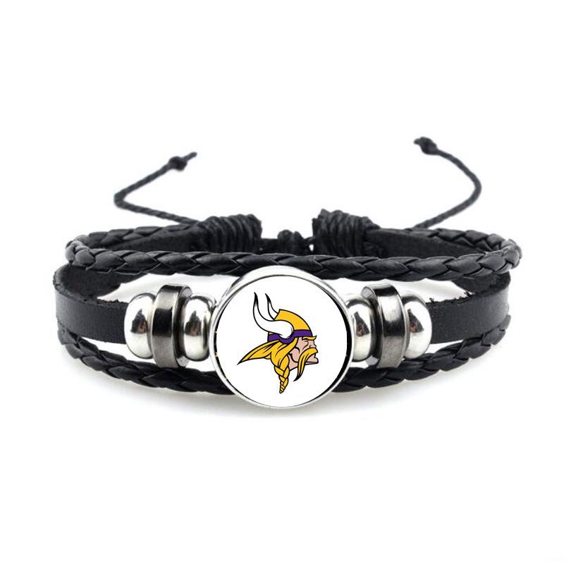 NFL 32 Teams Schwarzes Vintage-Leder-Football-Armband mit Zeit-Edelstein