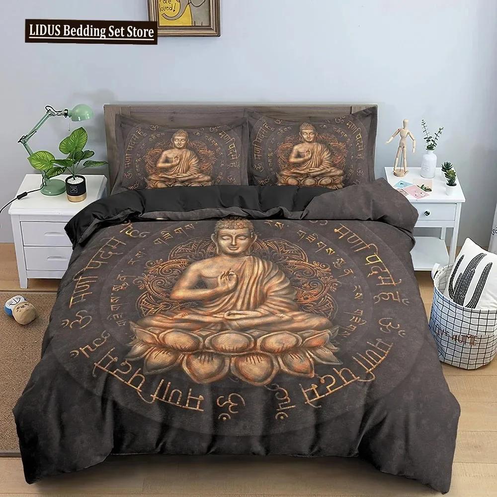 Buddha Bettwäscheset Indische Religion Buddhismus Meditation Mandala Bettbezug Lächeln Buddha Floral Weicher Quiltbezug Queen King Size