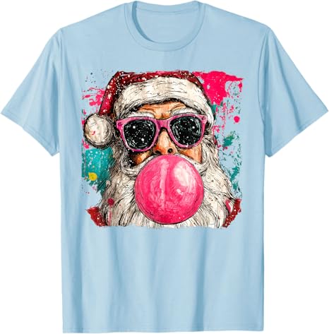 

Vintage Preppy Watercolor Santa Bubble Gum Pink Sunglasses Christmas TShirt Xmas Retro Holiday Clothes Artwork Y2k Art Tee Tops 4XL