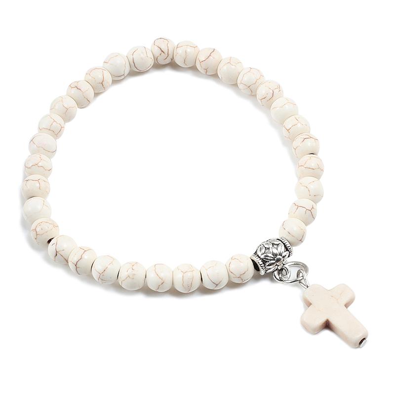 Gebetsarmband 6MM Onyx Natursteinperlen Religion Jesus Kreuz Anhänger Armbänder Armreifen für Männer Frauen Yoga Freundschaft Schmuck