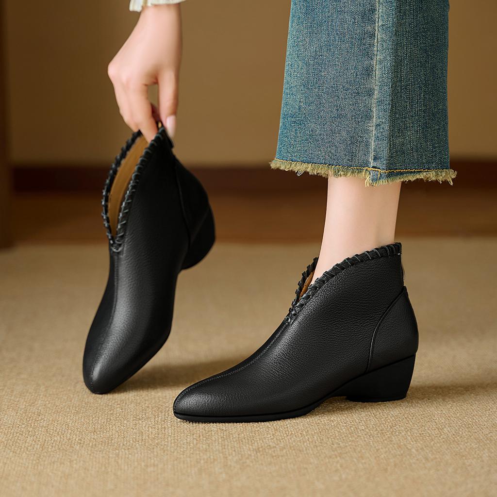 Fashion 2025 New Autumn Women Boots Genuine Leather Women Shoes Round Toe Chunky Heel Solid Modern Boots Daily Shoes Ankle Boots