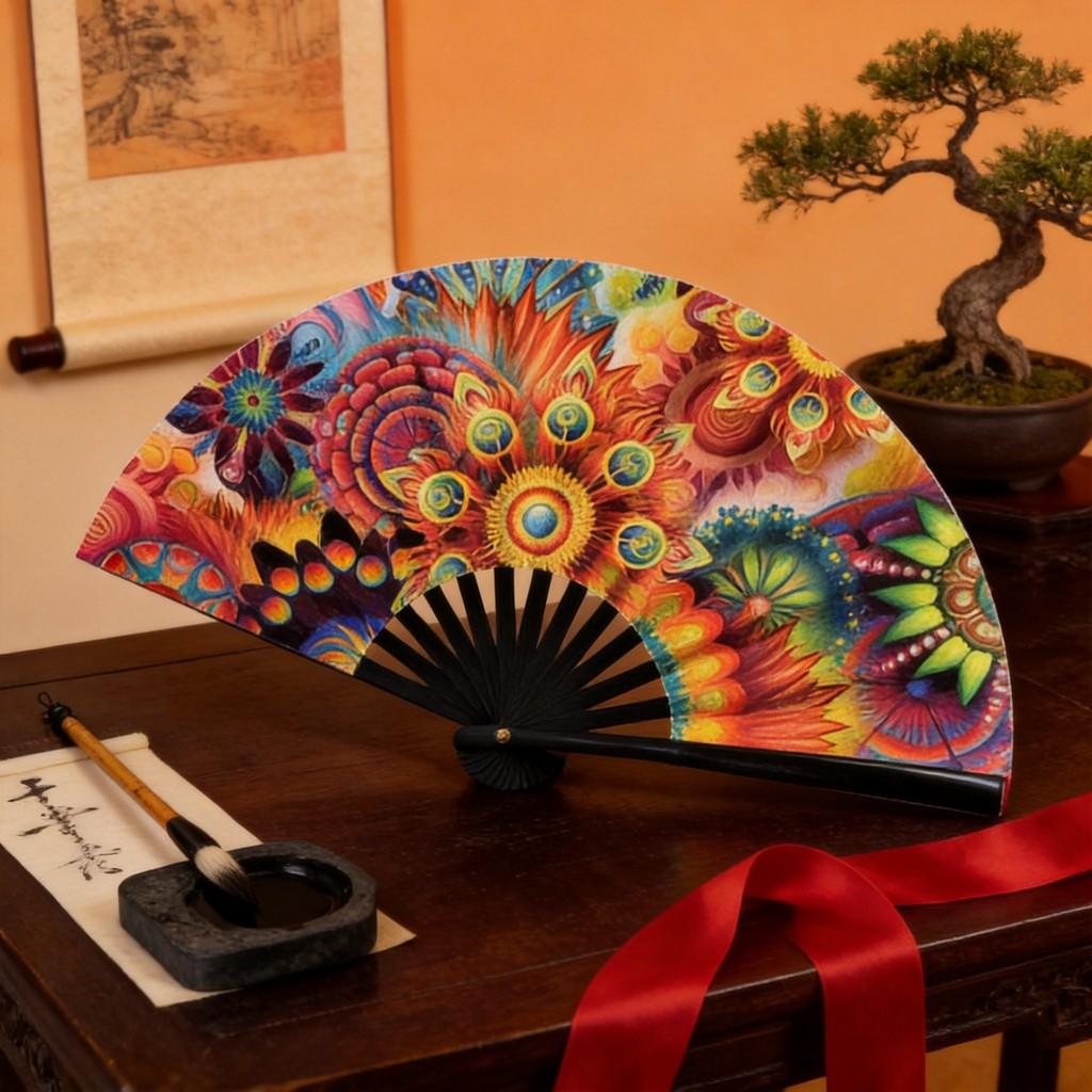 Chinese Style Folding Fan With Plastic Frame For Dance Performances And Gifts
