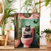 Humor Funny Cats Reading The Newspaper on Toilet Art Canvas Print Painting Poster for Living Room Bathroom Home Wall Decoration