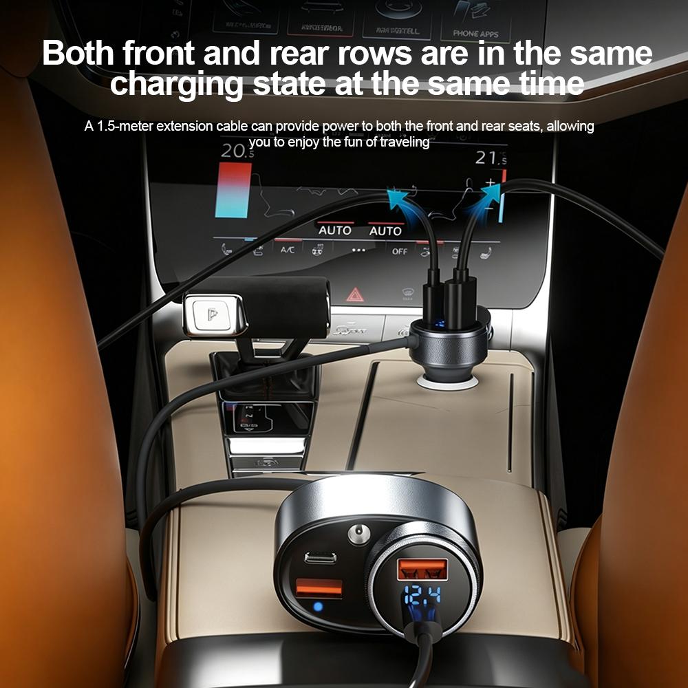 326W 6-in-1 Fast Car Charger Dual USB+PD Type-C Phone Power Socket Car Cigarette Lighter Splitter 12-24V Digital Voltmeter for Mini Starlink 4 Gens