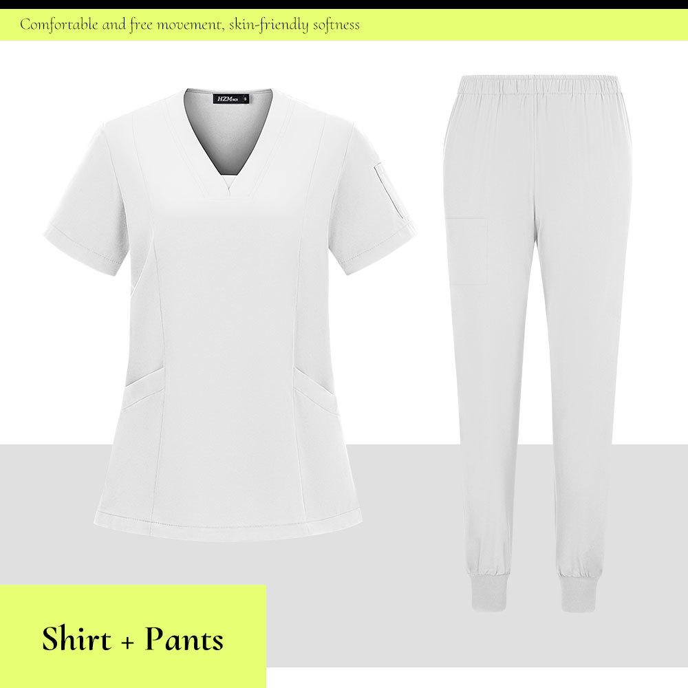 Dziecięcy Szpital Szybkoschnący Strój Pielęgniarski z Dekoltem w Serek - Zestaw Dwuczęściowy z Krótkim Rękawem