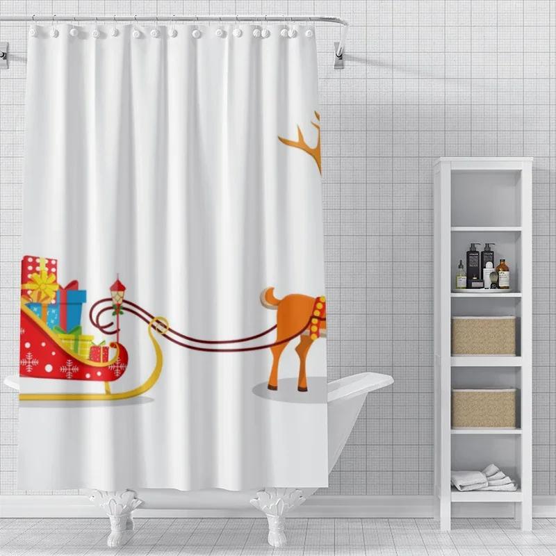 Home Shower Curtains For Bathroom Waterproof Curtain Fabric Modern Nordic Style Living Room Winter Decoration Merry Christmas