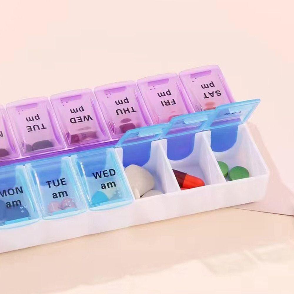 7-Day Weekly Pill Box 14 Grid First-Aid Kit Container Portable Tablte Dispenser