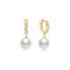 Gold Shell Pearl Twist Hunger Hoop 925 Silver Earrings E075-14G.