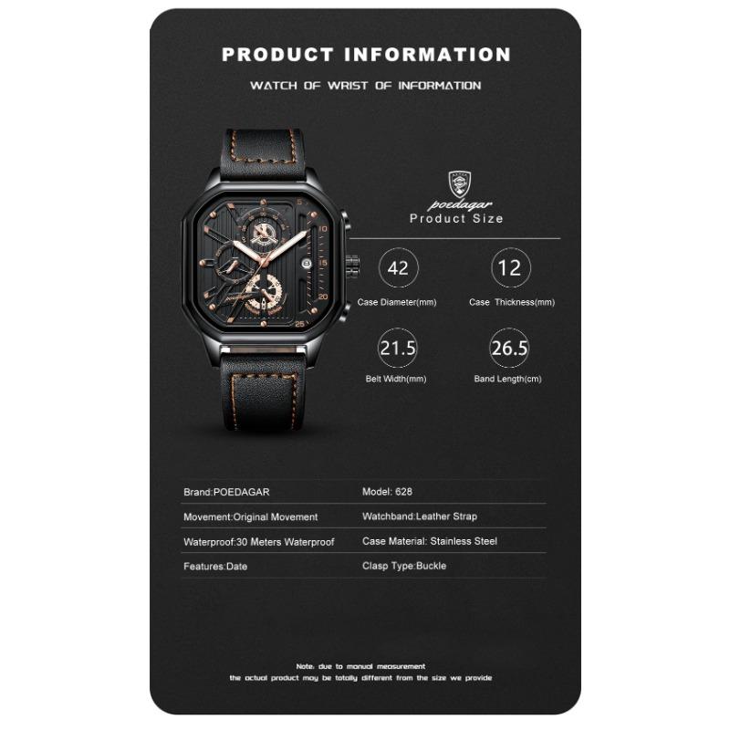 POEDAGAR Luxury Casual Men's Watch Fashion Sports Chronograph Leather Watches Waterproof Luminous Military Wristwatch Gift