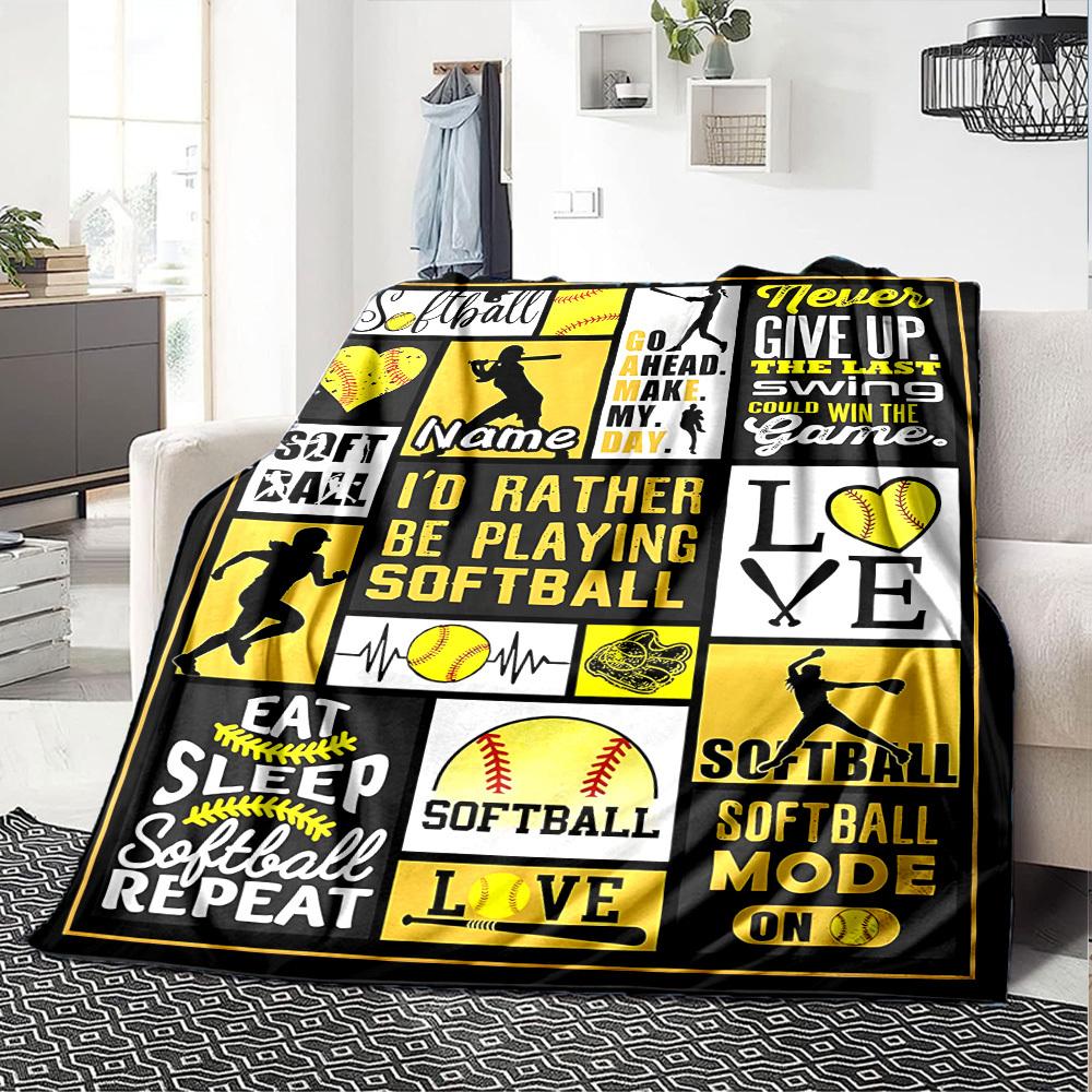 Softball Passion And Dedication Artwork Design Gift Customizable Blanket Personalized Name Comfortable Texture For Sofa Couch Office Bed Picnics For
