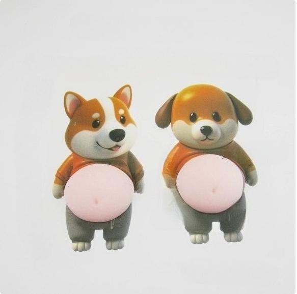 2 Stuks Animatie 3D Shiba Inu Hond Buik Sticker Leuke Puppy Sticker Pluche Siliconen Telefoonhoes Sticker Volwassen Stressverlichtende Stickers