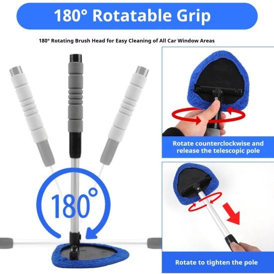 Cleaning Brush with Telescopic Handle 26-41cm Multi-Functional Microfiber Car Window Cleaner for Defrosting Defogging Soft Lint-Free Head Non-Slip