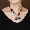 Retro imitation silver jewelry short collarbone chain women's Tibetan silver beeswax necklace sweater chain cotton and linen accessories pendant