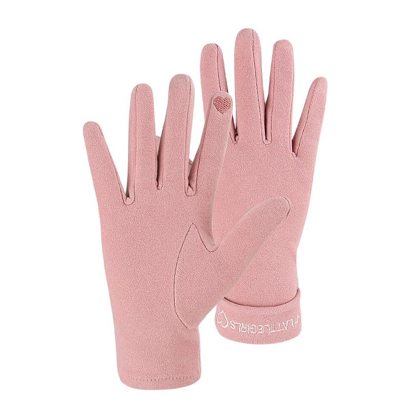 Autumn Winter Thin Korean-Style Tencel De Velvet Touchscreen Gloves Single-Layer Outdoor Cycling Driving Warm Womens Gloves