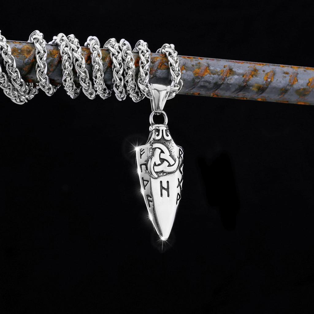Nordische Runen Odins Speer Halskette Herren Goldfarbe Edelstahl Pfeilspitze Anhänger Valknut Talisman Männlicher Wikinger Schmuck Geschenk