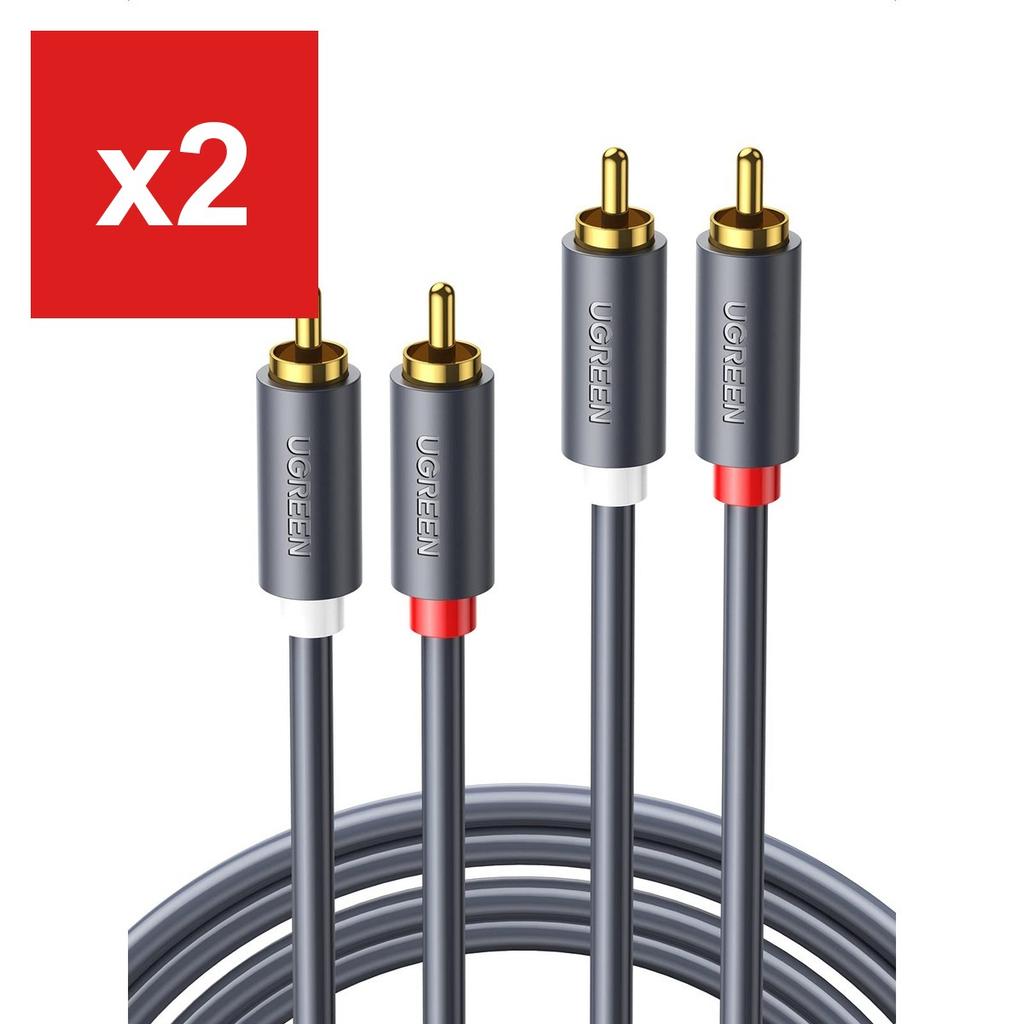 RCA Audio Cable, UGREEN, 2m 2RCA To 2RCA Stereo (Red/White), HiFi Quality, 24K Gold-Plated Connectors