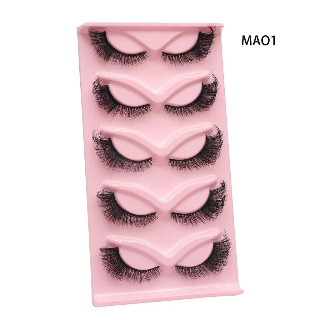 3D Cat Eye False Eyelashes - Dense Tail Lengthening Style, Pack of 5 Pairs