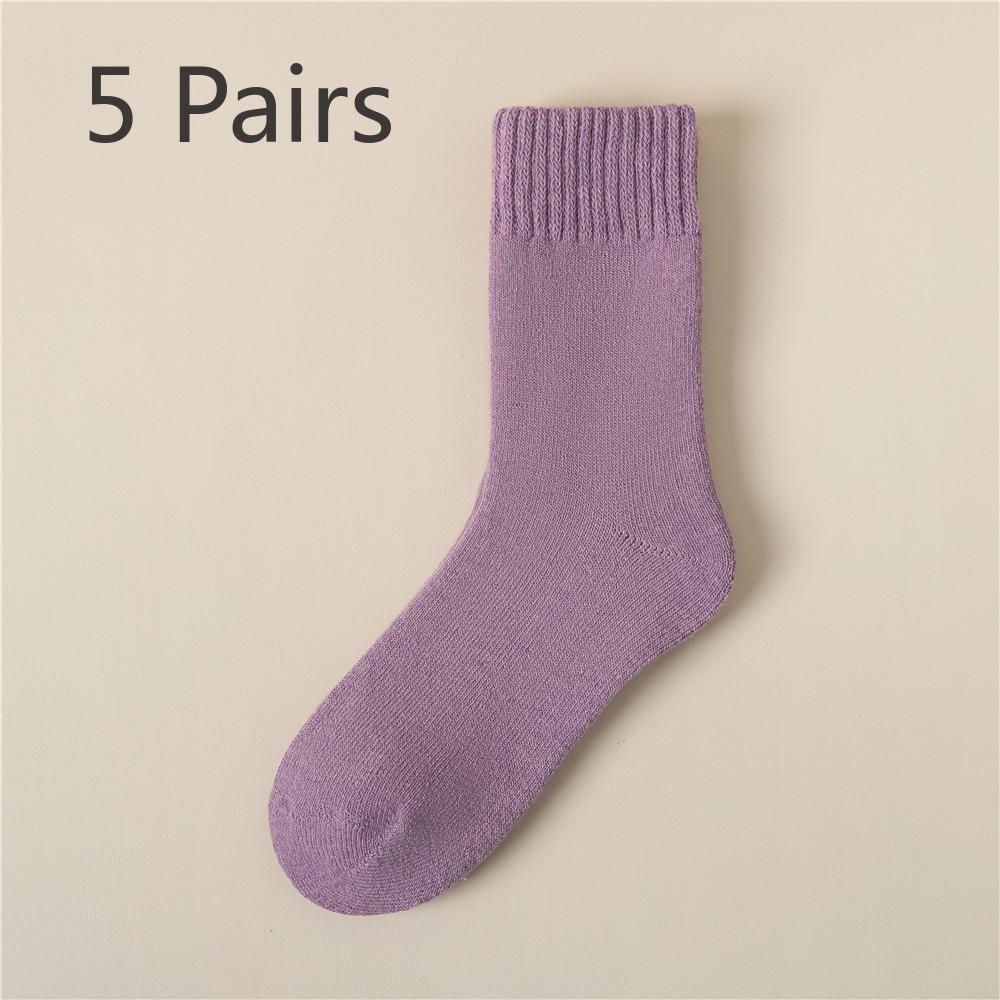5 Pairs Cashmere Socks Women's Autumn and Winter Plus Cashmere Thick Mid-tube Socks Plush Super Thick Month Socks Winter Stockings