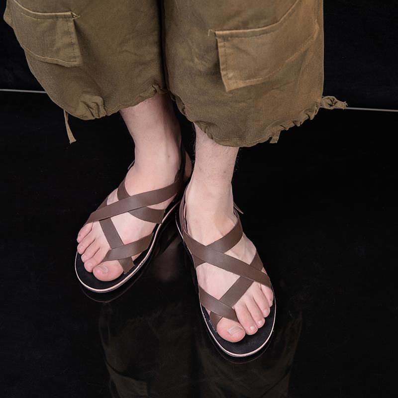 Men Sandals PU Slim Strap Combination Buckle Comfortable Classic Anti Slip Beach Sandals