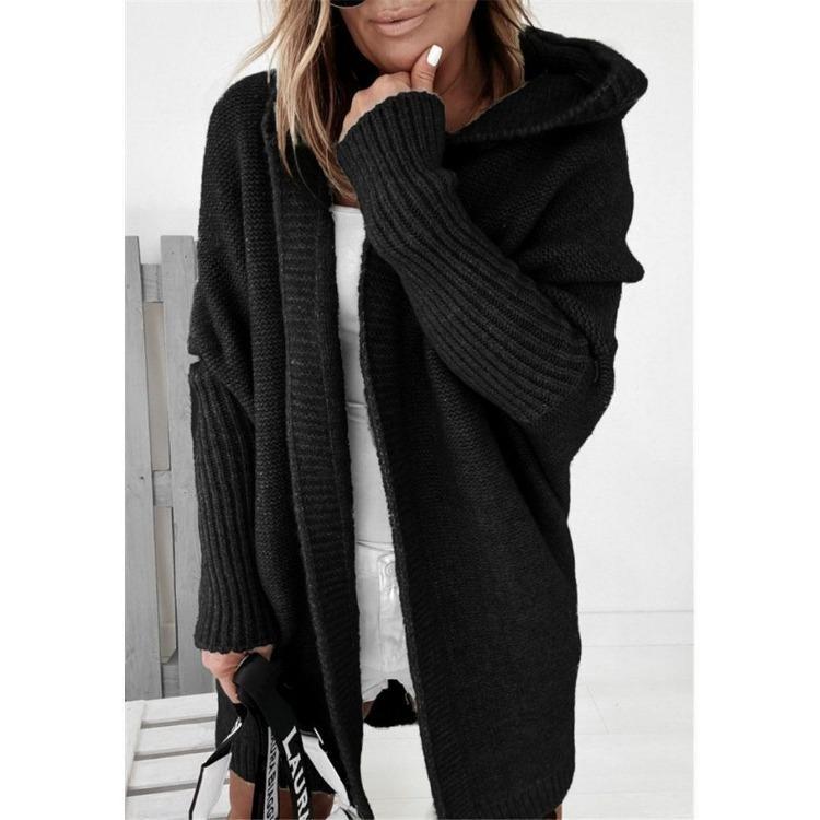 

Autumn Winter Fashion Knitted Cardigan Sweater European American Bat Sleeves S чёрный