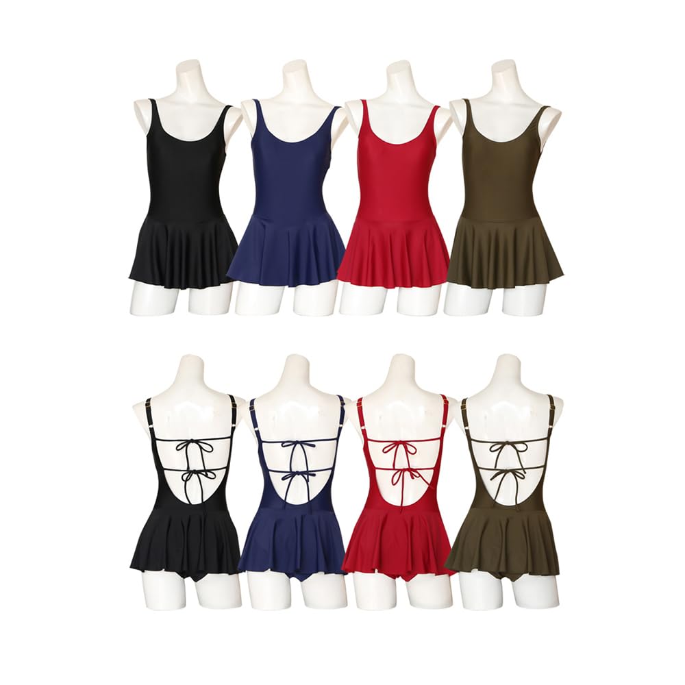 Swimsuit with Ribbon and Ruffle Size S [RAVIR] Women's One-Piece Skirt, Khaki,