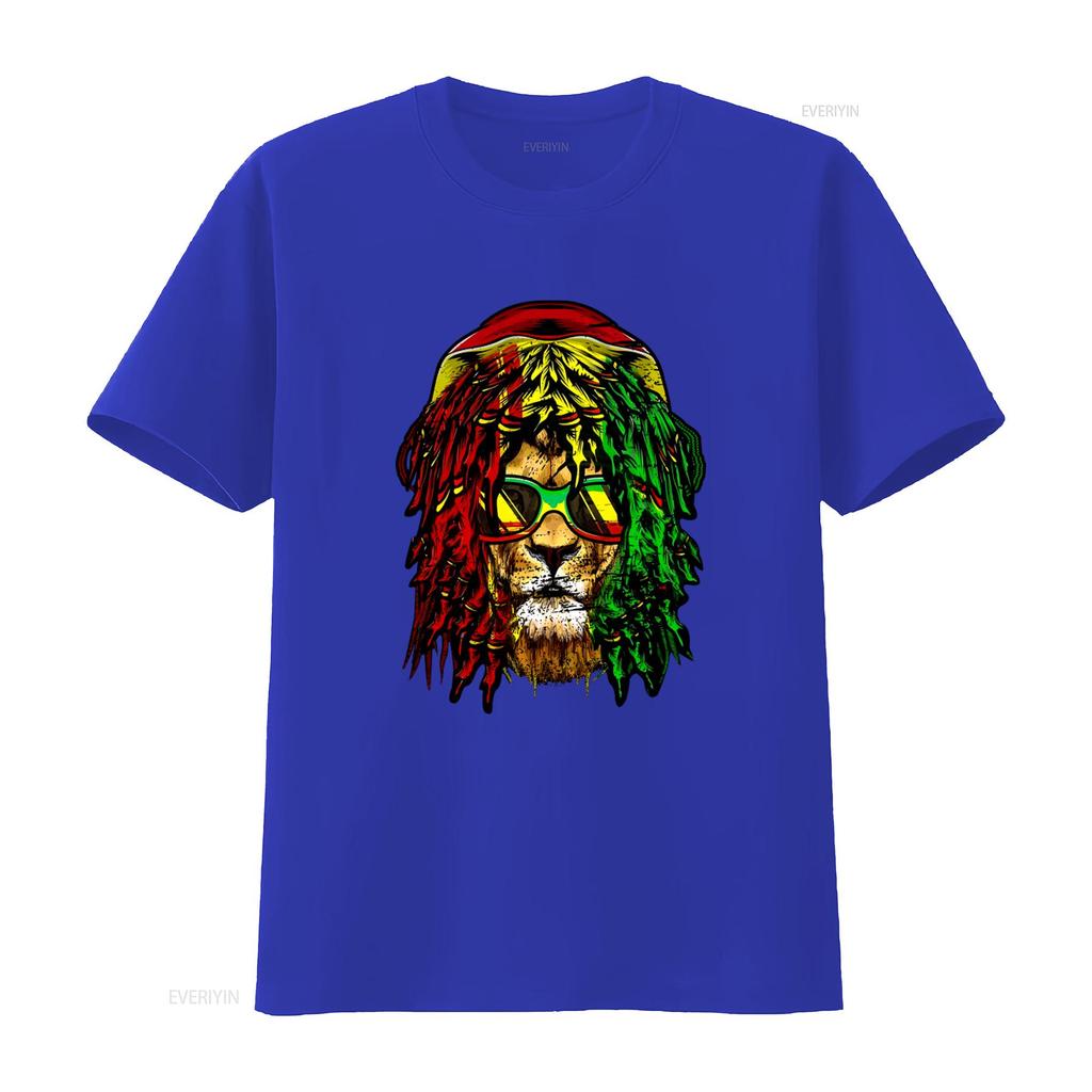 Reggae Lion T Shirt with Dreadlocks Rasta Sunglasses Jamaica Rastafarian Style Print vintage Washed streetwear Versatile Soft