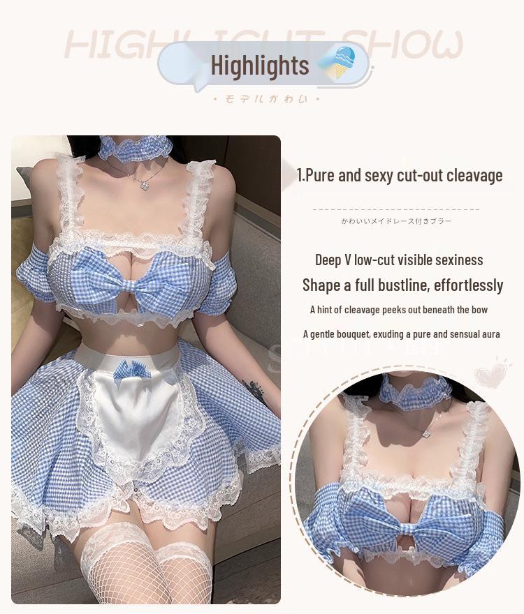 Yi Yue Seksi Hizmetçi Ekose Rol Yapma İç Çamaşırı Seti - Pijama Baştan Çıkarma 8464