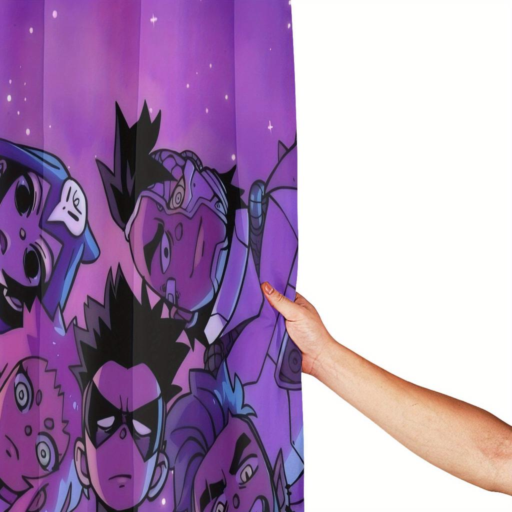 Young Warrior Anime Character Shower Curtain - Removable Polyester Bathroom Decor With Vibrant Starry Night Design, Machine Wash