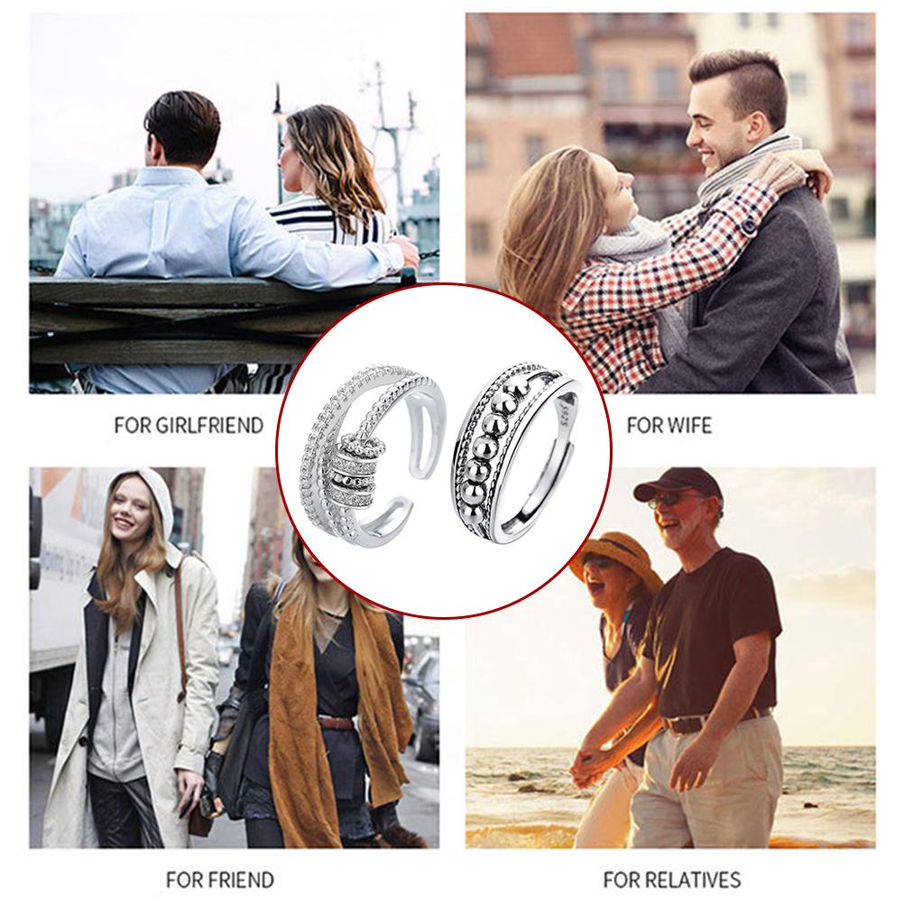 2Pcs Valentine s Day Anxiety Rings for Women Beaded Ring Adjustable Band Rings Rotator Ring Luck   Jewelry Gift