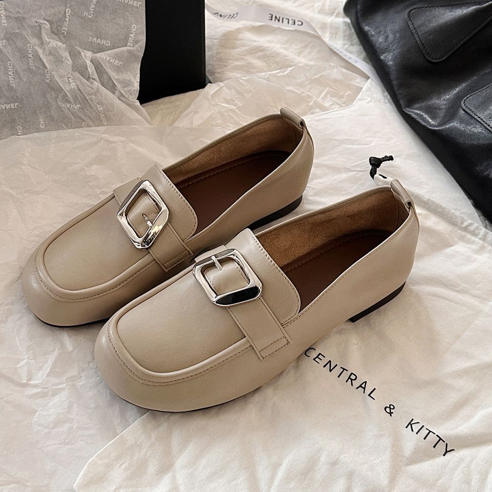 British style small leather shoes square belt buckle loafers women's 2025 spring and autumn new one-pedal casual versatile women's shoes