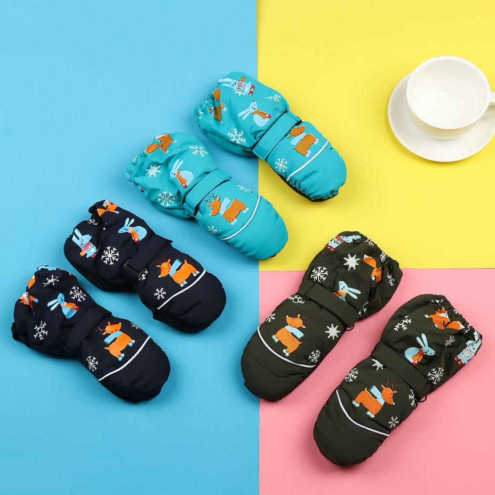 Old Waterproof Non-slip Print Cartoon Thick Warm Long-sleeved Mittens Children Ski Gloves Windproof