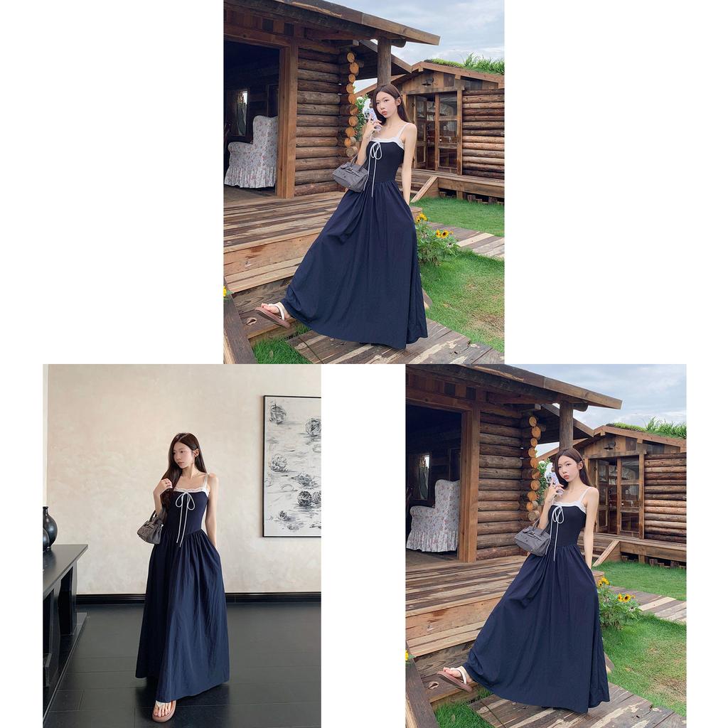 Polyester Lace Splicing Strap Dress With Slim Fit For Summer Fashion