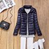 Women's Autumn and Winter Large Size Short Standing Collar Jacket Warm Slim Zipper Top Free Storage Bag