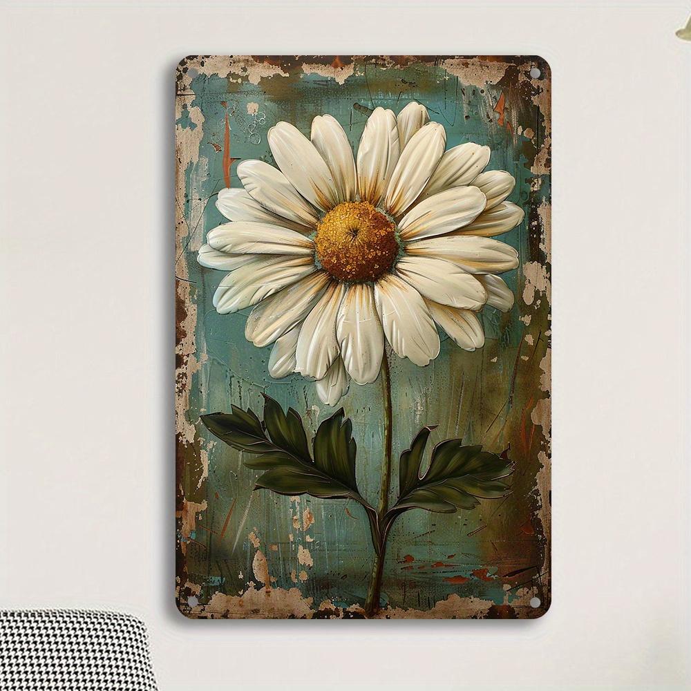 1 Piece, Painted Metal Signage White Daisy Wall Decoration Signage Tinplate Metal Signage for Home Bar Bar Club Cafe Living Room