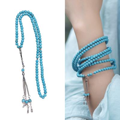 Turquoise Look Prayer Beads Chain Handstrung Spiritual Jewelry Piece For Muslim Devotion And Modern Style Outfits