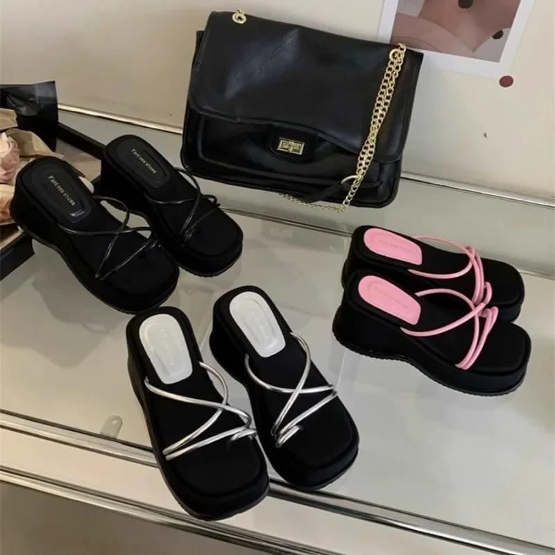 Fashion Platform Shoes for Women Design Open Toe Slippers Ladies Sexy Wedges High Heel Slippers Fashion Narrow Band Sandalias 2025