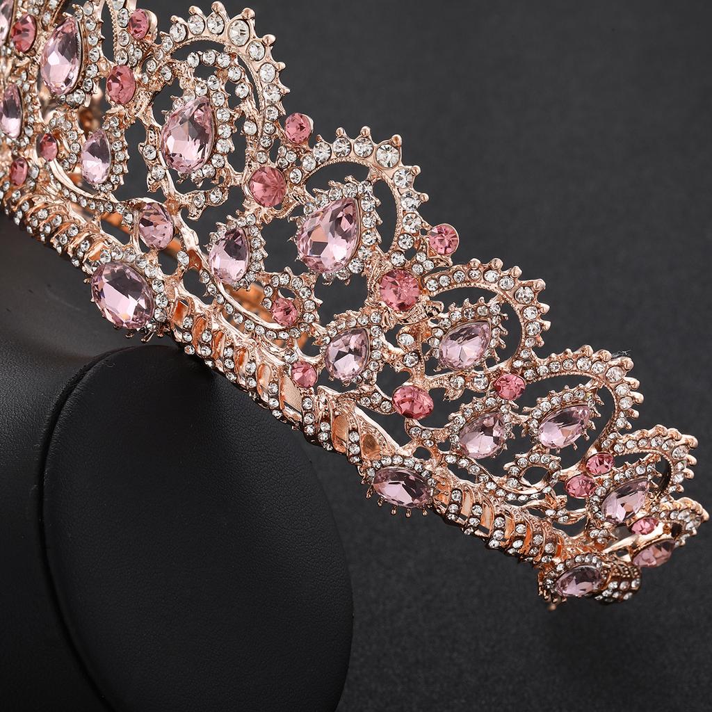 Rose Gold Bridal Crown Pink Diamond High End Crystal Crown Tiara Wedding Accessories Crown Comb