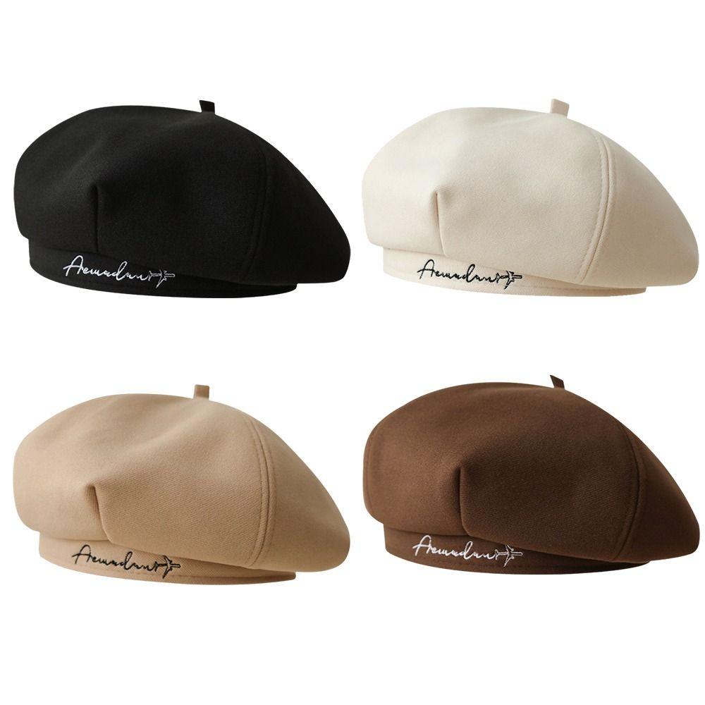 Letter Embroidered Newsboy Hat Octagonal Visors Cap Vintage Beret Painter's Hat