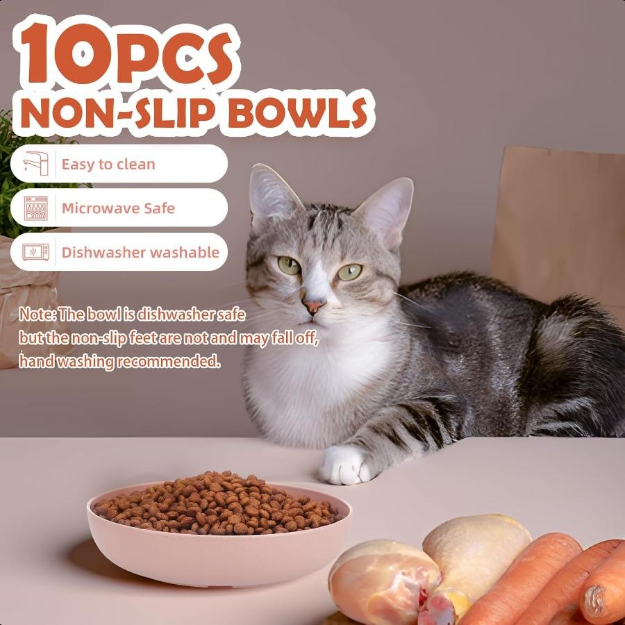 10 Pcs Whisker Fatigue Cat Bowl 5.5 Inch Shallow Cat Food Dish with Non Slip Feet Flat Cat Food Plates Kitten Cat Food Bowl Set