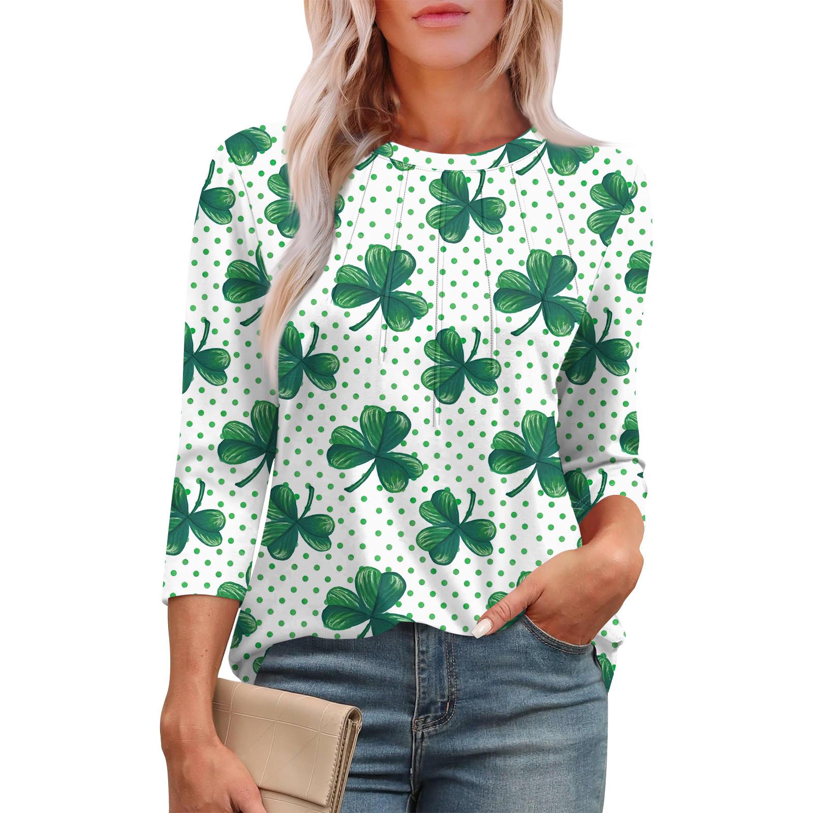 

Женская мода круглый вырез семь рукавов St. Футболка с принтом ко Дню Святого Патрика и складками XXXL