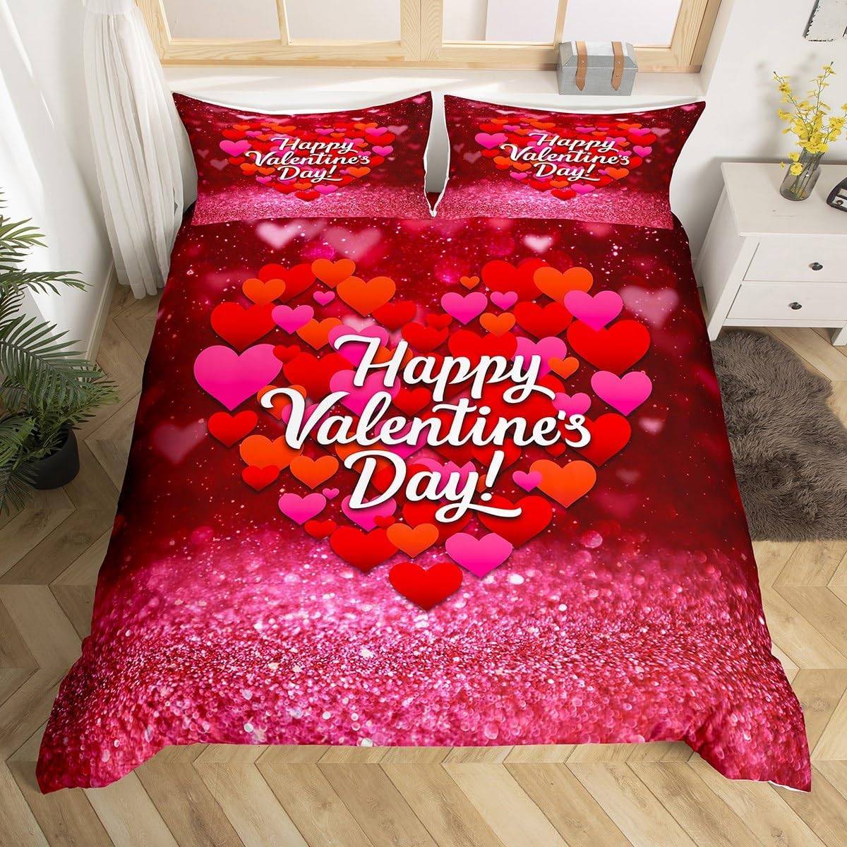 

Comforter Happy Valentine S Day Pink Red Heart Mystery Starry Sky Bedding Set Romantic Love Pattern Black Galaxy Comforter (quilt)-EU Single(135*200cm)3pcs